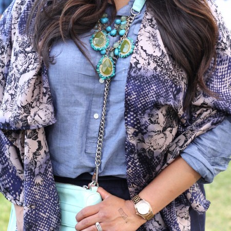 Rebecca Minkoff, Outfit, Inspiration, Kimono, How to wear a kimono, michael kors, statement necklaces, outfit inspiration